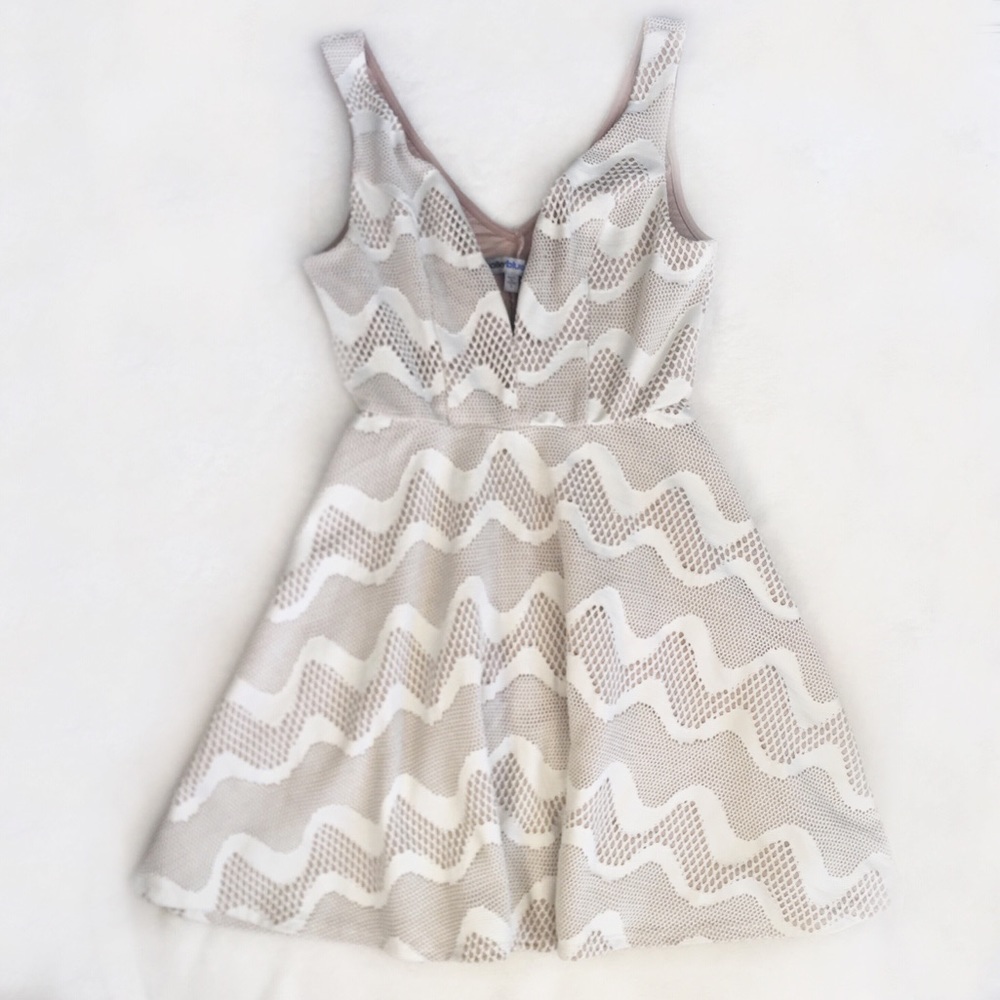 White Crochet Dress With Nude Underlay